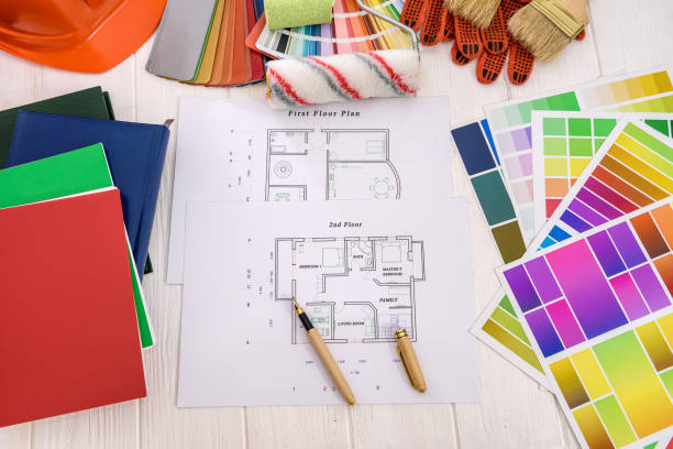 istock House plan with color palette and painting tools 1172723536