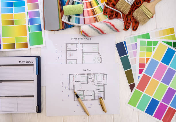 istock House plan with color palette and painting tools 1172724805