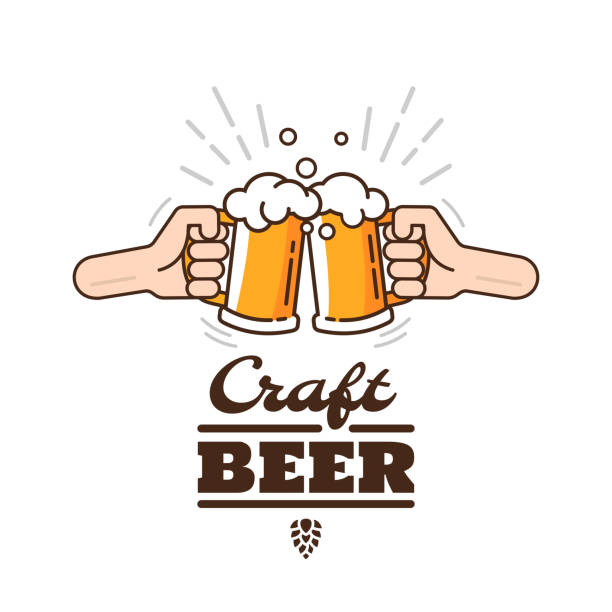 illustrazioni stock, clip art, cartoni animati e icone di tendenza di due mani sbattano gli occhiali con birra. - feast day immagine