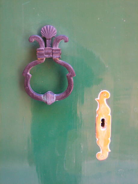 istock purple doorknocker on green door 1172727385