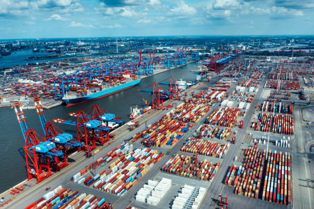 istock Aerial view of a Container harbour 1172727648