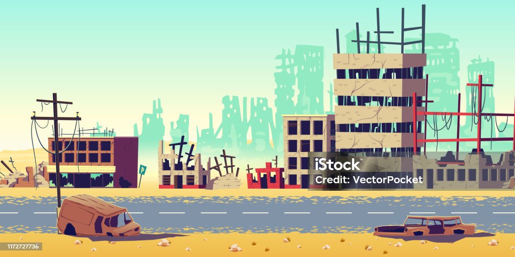City In War Zone Cartoon Vector Background Stock Illustration - Download  Image Now - City, Ruined, Abandoned - iStock