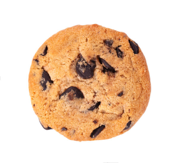 istock Chocolate chip cookie isolated on white background. Cookies with chocolate drops. Sweet biscuits. Homemade pastry. Top view. 1172727740