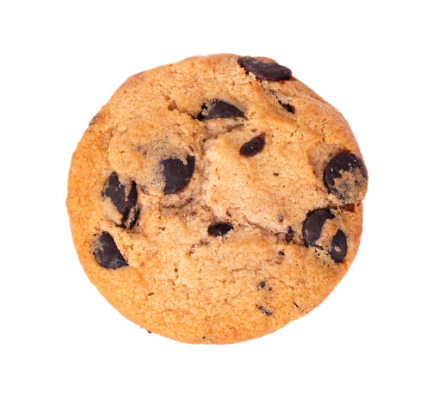 istock Chocolate chip cookie isolated on white background. Cookies with chocolate drops. Sweet biscuits. Homemade pastry. Top view. 1172727765