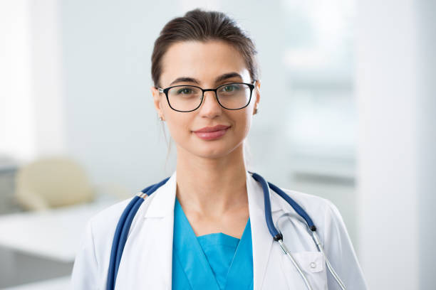 Portrait of a young female doctor stock photo