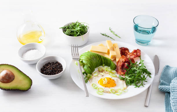 istock healthy keto breakfast: egg, avocado, cheese, bacon 1172730818
