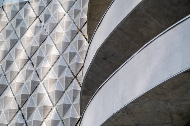 Modern office building with angular / rhombus structure of cells. Reworked abstract architecture photo.
