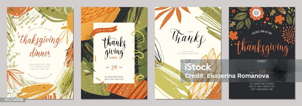 Thanksgiving Cards 03 Thanksgiving greeting cards and invitations. Thanksgiving - Holiday stock vector