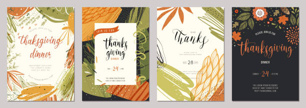 Thanksgiving Cards 03 Thanksgiving greeting cards and invitations. thanksgiving holiday drawings stock illustrations