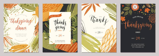 Thanksgiving Cards 03 Thanksgiving greeting cards and invitations. watercolor thanksgiving stock illustrations