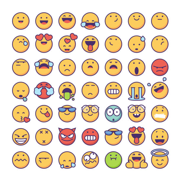 Emoticons collection Vector illustration of a collection of cute and colorful emoticons. Perfect for social media, design projects, business and marketing ideas and concepts, and also online messaging and mobile apps. grimacing stock illustrations