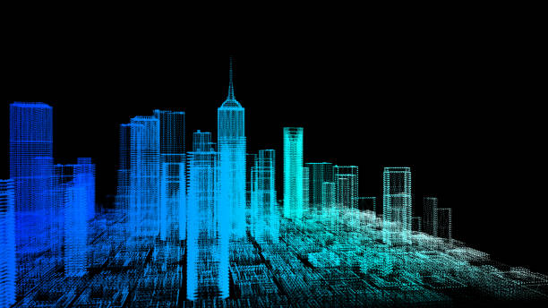 istock 3D skyscraper building simulation HUD digital Screen display smart financial business city analyze dashboard background. Smart technology IOT of sci-fi future startup city. 1172742128