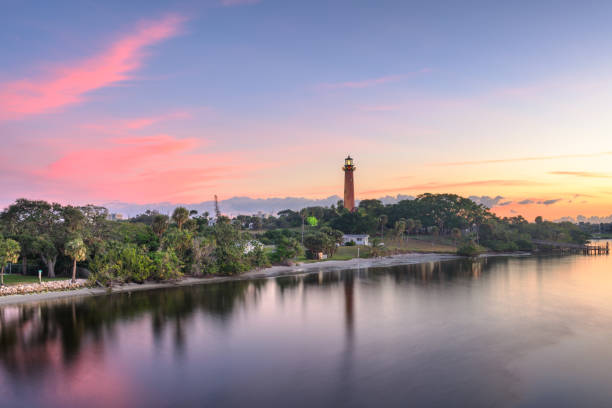 Jupiter, Florida, USA at Jupiter Inlet Light at dawn.