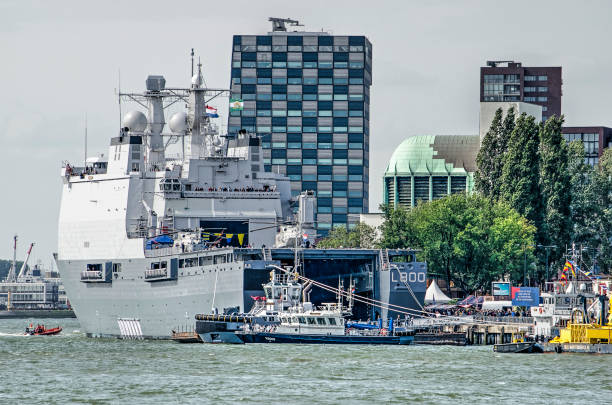 Rotterdam, The Netherlands, September 6, 2019: amphibious navy cargo vessel Rotterdam moored at park Quay during the Wereldhavendagen (World Port Days) festival