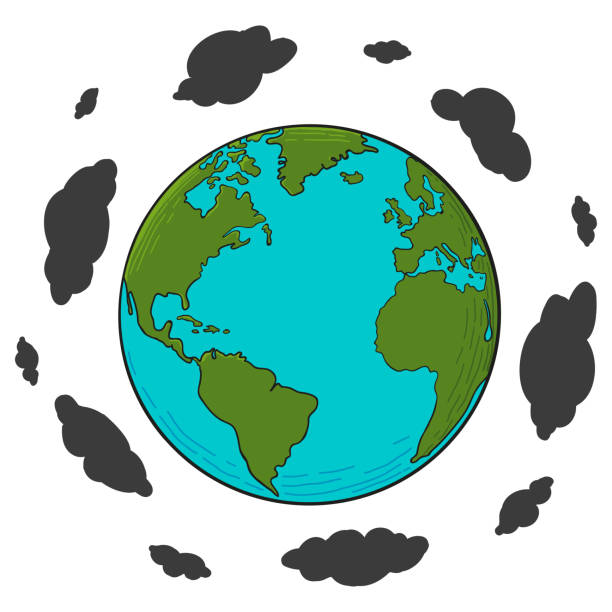 Black Clouds Spinning Around The World. Air Pollution Concept Illustration with Hand Drawn Vector Earth Air Pollution Concept Hand Drawn Vector Illustration. co2 drawings stock illustrations