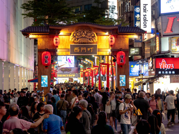 Taipei, Taiwan - May 17, 2019: Ximending is a neighborhood and shopping district in the Wanhua District of Taipei,This district is the famous fashion, night Market and street food in Taipei. Taipei, Taiwan - May 17, 2019: Ximending is a neighborhood and shopping district in the Wanhua District of Taipei,This district is the famous fashion, night Market and street food in Taipei. night market stock pictures, royalty-free photos & images
