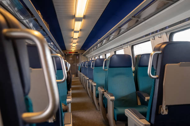 istock Perspective view of seats in a modern train 1172749601