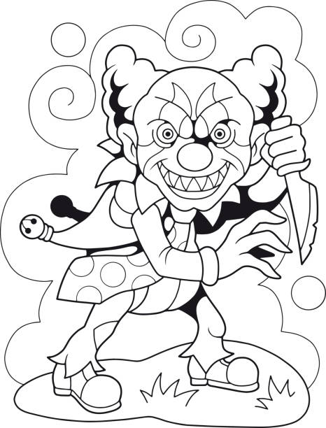 beängstigend clown monster färbung buch lustige illustration - jester joker clown silhouette stock-grafiken, -clipart, -cartoons und -symbole