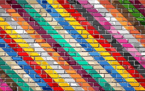 mehrfarbige ziegel wand hintergrund - cement backgrounds building exterior color image stock-grafiken, -clipart, -cartoons und -symbole