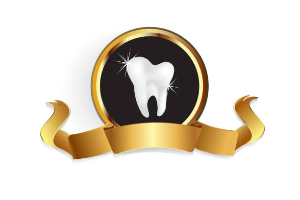 Dental care symbol logo vector image Dental care gold awareness ribbon symbol logo vector image web template background dental gold crown stock illustrations