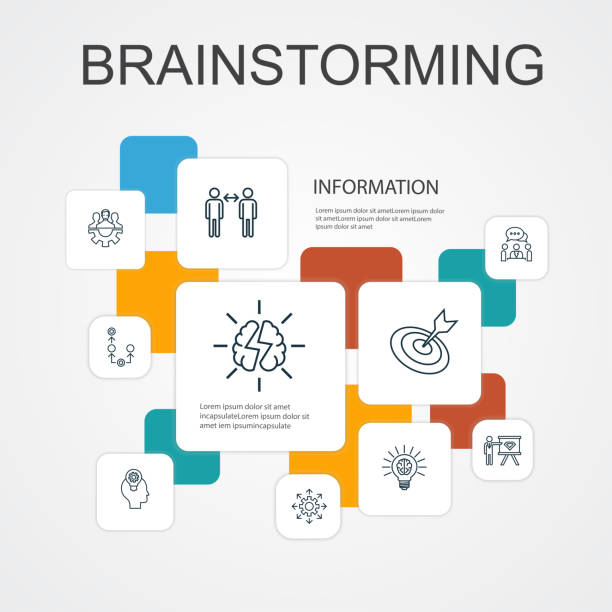 illustrations, cliparts, dessins animés et icônes de brainstorming infographic 10 line icons template. imagination, idée, opportunité, travail d'équipe icônes simples - vector brain www ideas