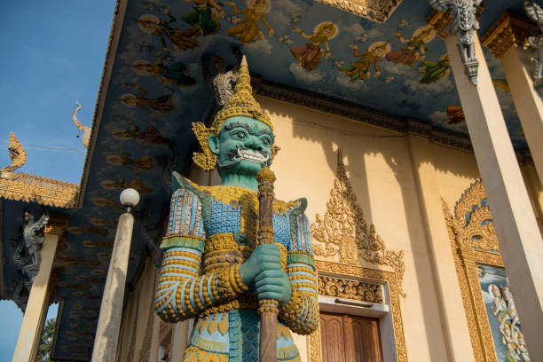 the Wat Sangkae Temple in the city centre of Battambang in Cambodia.  Cambodia, Battambang, November, 2018