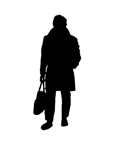 Front view shot executive man with coat and briefcase graphic isolated silhouette