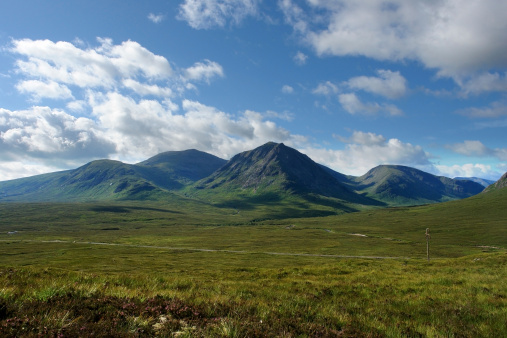 scenery in Scotland around Rannoch Moor at summer time