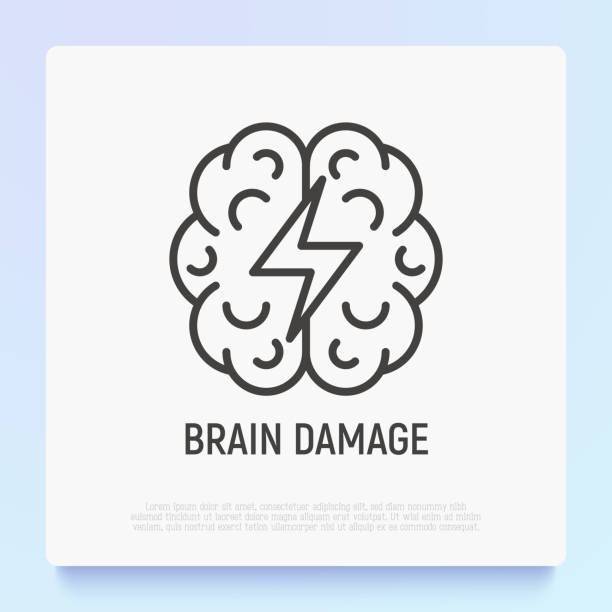 Brain damage thin line icon. Modern vector illustration of heart attack symptom. Brain damage thin line icon. Modern vector illustration of heart attack symptom. brain damage stock illustrations