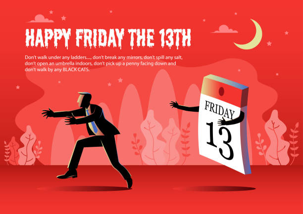 Happy Friday the 13th vector illustration Illustration of Happy superstition, Friday with a businessman chasing by the number 13th calendar of the month friday the 13th vector stock illustrations