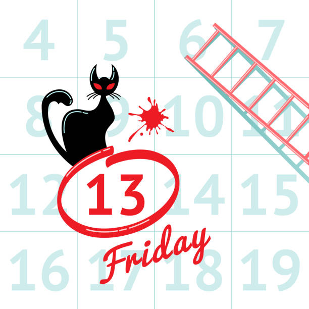 Happy Friday the 13th vector illustration Illustration of Happy superstition, Friday with black cat in calendar background cartoon of the friday 13th stock illustrations