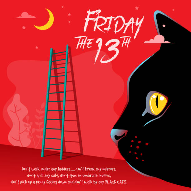 Happy Friday the 13th vector illustration Illustration of Happy superstition, Friday with a cat face and ladder in the background friday the 13th stock illustrations