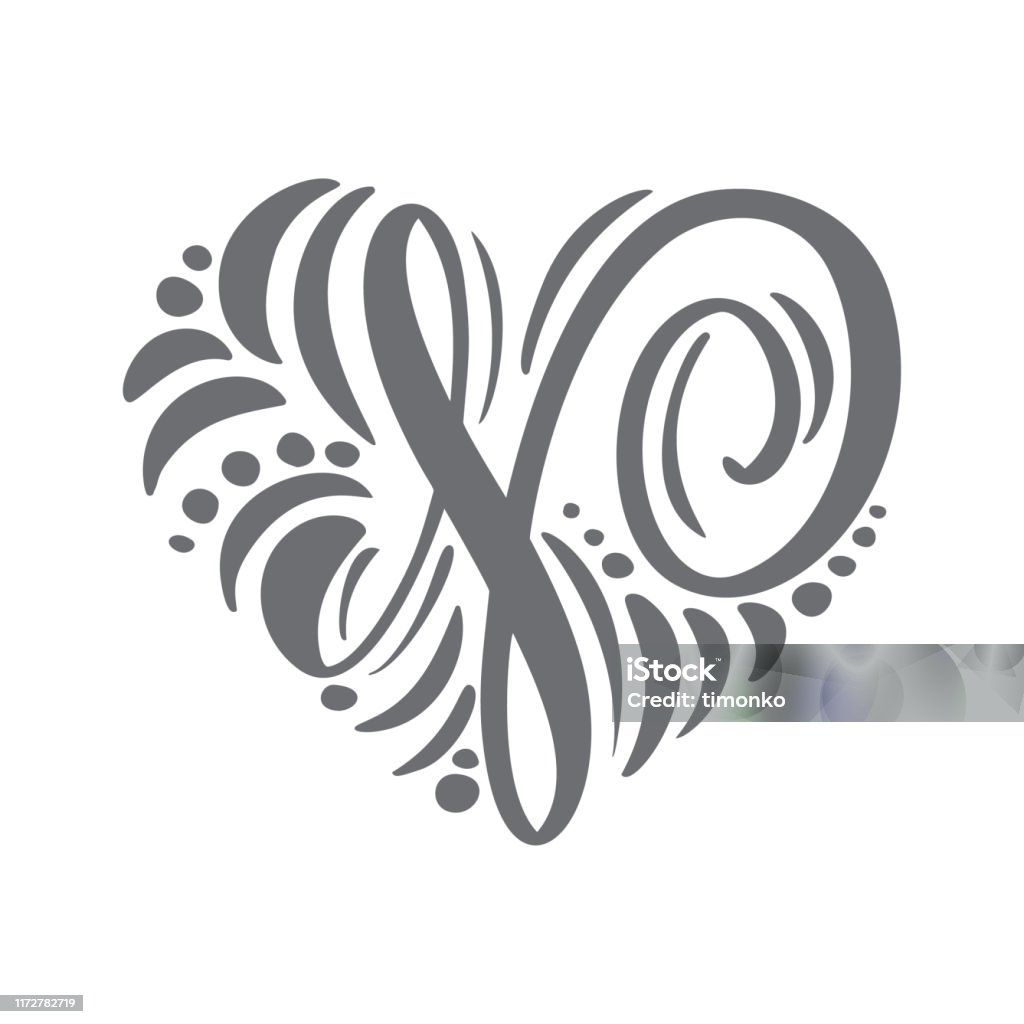 Heart Love Vector Hand Drawn Calligraphic Scandinavian Floral N ...