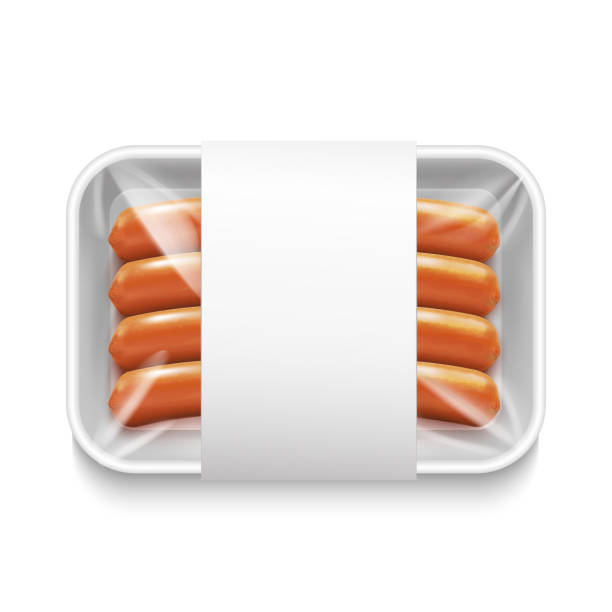 ilustraciones, imágenes clip art, dibujos animados e iconos de stock de paquete de salchichas aisladas sobre fondo blanco en estilo realista - lunch sausage breakfast bratwurst