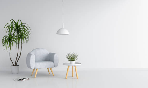 istock Gray sofa in white room and blank space for mockup, 3D rendering 1172786663