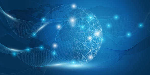 глобальная концепция сетевой коммуникации - connection node computer network communication stock illustrations