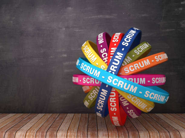 istock Circular Ribbons with SCRUM Word on Chalkboard Background - 3D Rendering 1172788477
