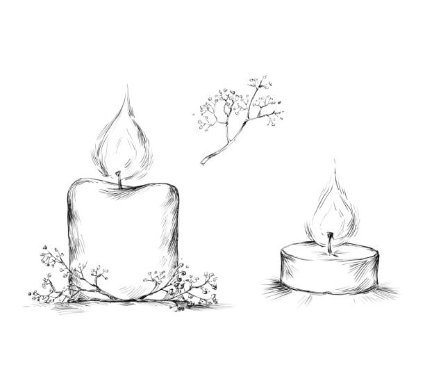 illustrazioni stock, clip art, cartoni animati e icone di tendenza di una candela spessa, una luce del tè e decorazione - candle tea light candlelight flame