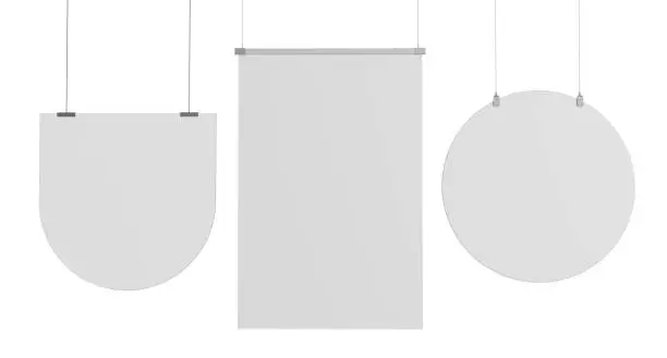 White Blank Hanging Banners Template Ready For Branding Or Advertising