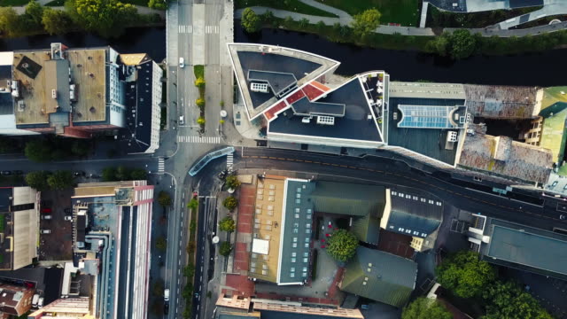 Streets, traffic and buildings in Norway seen from above