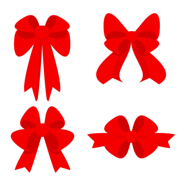 illustrations, cliparts, dessins animés et icônes de arcs rouges élégants d'un large ruban. décor pour cartes de vœux - bow satin red large