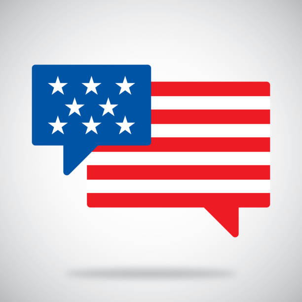 American Flag Speech Bubbles Vector illustration of two speech bubbles with USA flag styled stars and stripes against a grey background. censorship stock illustrations