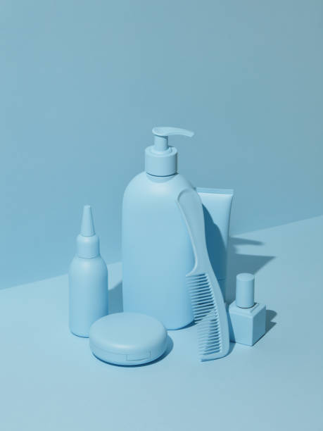 istock Cosmetic products in monochrome blue color 1172802518
