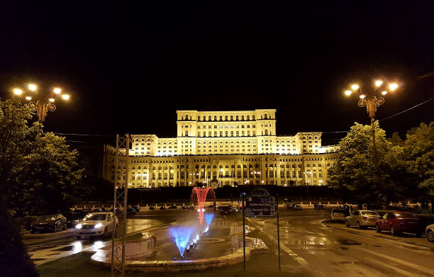 The Palace of the Parliament at night, Bucharest, Romania. The Palace of the Parliament at night, Bucharest, Romania. parliament palace in bucharest romania the largest building in europe stock pictures, royalty-free photos & images
