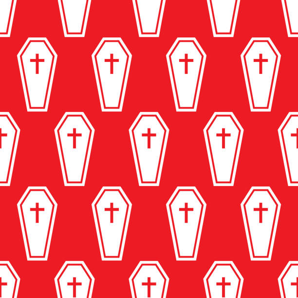 Coffin Pattern Red Vector illustration of coffins in a repeating pattern against a red background. seamless wallpaper video stock illustrations