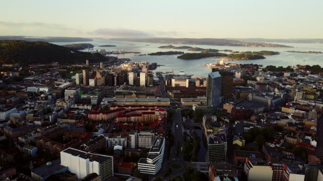 Streets, traffic and buildings in Norway seen from above