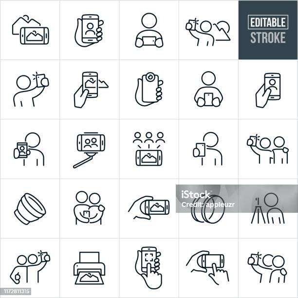 Mobile Photography Thin Line Icons Editable Stroke Stock Illustration - Download Image Now