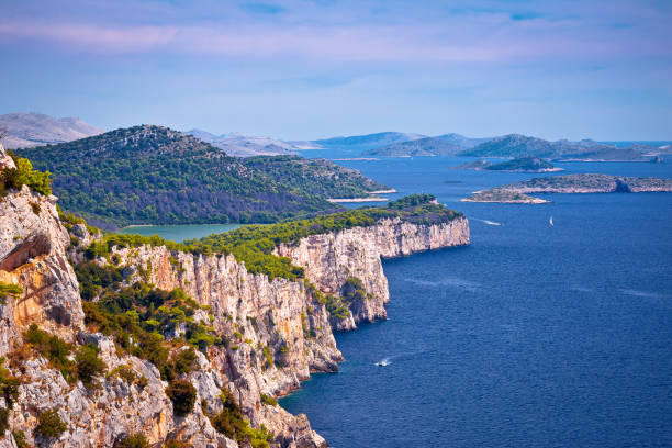 Cliffs of Telascica nature park on Dugi Otok island Cliffs of Telascica nature park on Dugi Otok island, Dalmatia archipelago of Croatia dugi otok island stock pictures, royalty-free photos & images