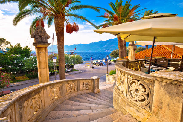 Korcula town gate and historic architecture view