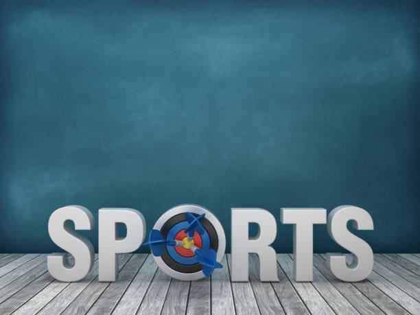 istock 3D Word SPORTS with Target on Chalkboard Background - 3D Rendering 1172822495